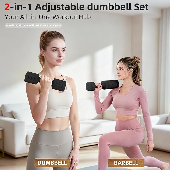 Abahub 2 in 1 Kettlebell & Dumbbell Set, Adjustable Dumbbell for Home Gym | Dumbbell with Kettlebell Converter Set of 2, Full Body Workout Kettlebell for Women