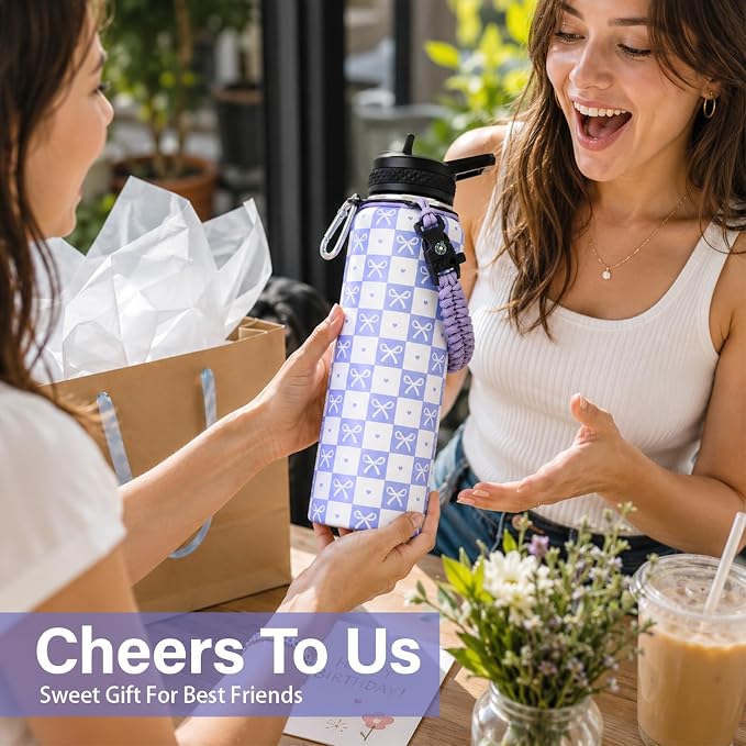 DYSANKY Water Bottle Gift– Insulated Stainless Steel Bottle with Carrier Bag, Strap & Gift Box – BPA-Free – Ideal for Hiking, Camping & Travel - Purple Bow 40 oz
