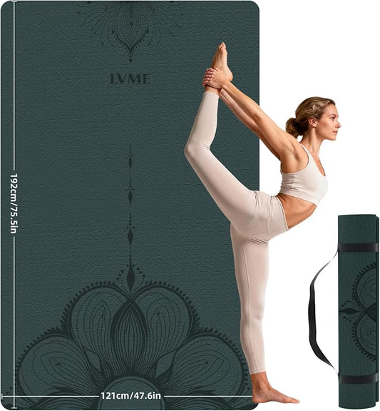 Large Yoga Mat (75.5"x47.6"x0.4"）Extra Wide & Thick 10mm | Non-Slip Exercise Mat, High-Density TPE Mat for Yoga Pilates & Home Gym Workouts
