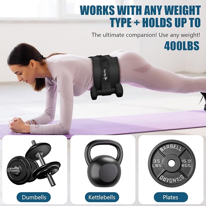 Hip Thrust Belt, Leather Dumbbell Booty Workout Belt | Adjustable non-slip booty belt for hip thrusts, fits dumbbells kettlebells plates, home gym exercise equipment