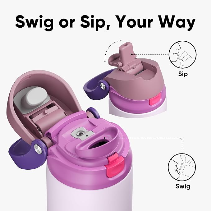 ENCOOL Leakproof Insulated Water Bottle with Straw Dual-Sip Water Bottle Bag-Safe Design for Work, Commute & Gym – Keeps Drinks Cold All Day, 40 oz, Purple Cabbage