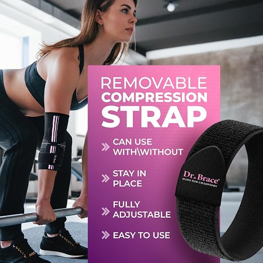 DR. BRACE® Elite Elbow Brace Support with Removable Strap for Women & Men, Pain Relief for Tendonitis, Arthritis, Golfer's & Tennis Elbow Treatment, Elbow Sleeve for Workouts Weightlifting (Black-Pink, X-Large)