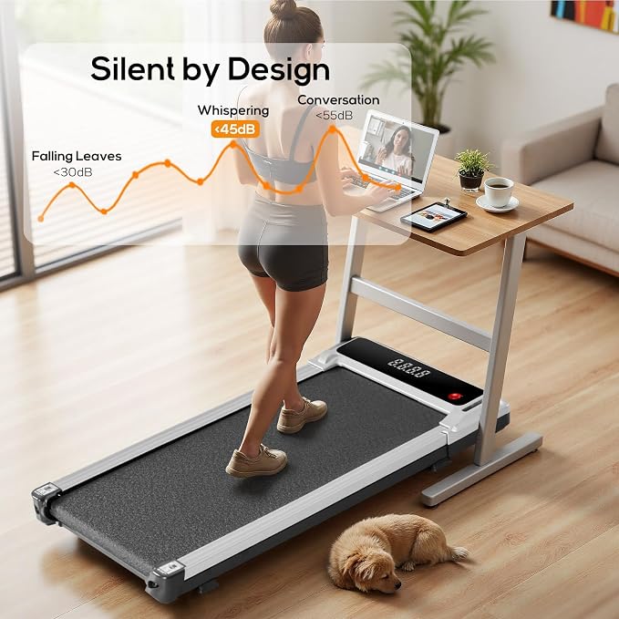 Walking Pad Under Desk Treadmill, Portable Compact Electric Walking Treadmill, Quiet Fitness Machine with Remote Control & LED Display for Home Office