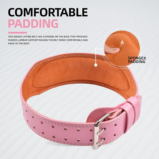 Leather Weight Lifting Belt, 4”& 6”Padded Lumbar Back Support, 10 Adjustable Holes, Gym Weight Belt Ideal for Deadlift, Powerlifting, Bodybuilding and Squat