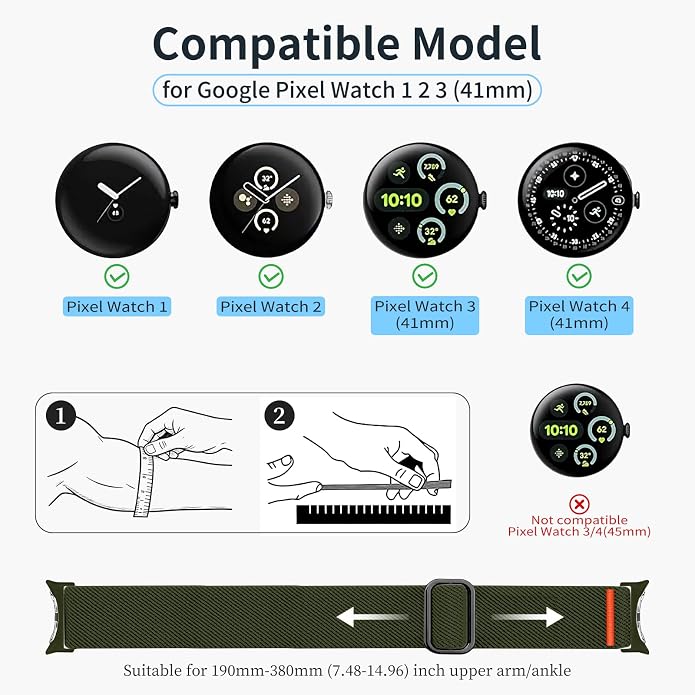 Sport Ankle/Arm Band Compatibel with Google Pixel Watch 1/2/3 4 (41mm) Google Pixel Watch 4 3 （45mm）,Elastic Nylon Arm Bands for Google Watch Men/Women