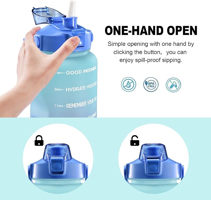 EYQ 64oz/128oz Leakproof Free Drinking Water Bottle with Motivational Time Marker BPA Free for Fitness, Gym and Outdoor Sports