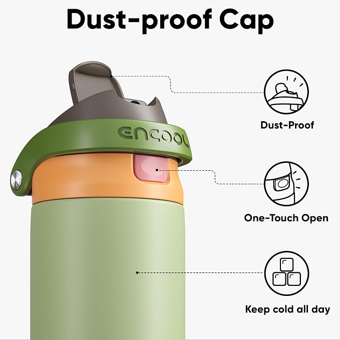 ENCOOL Leakproof Insulated Water Bottle with Straw Dual-Sip Water Bottle Bag-Safe Design for Work, Commute & Gym – Keeps Drinks Cold All Day, 40 oz, Sage Green