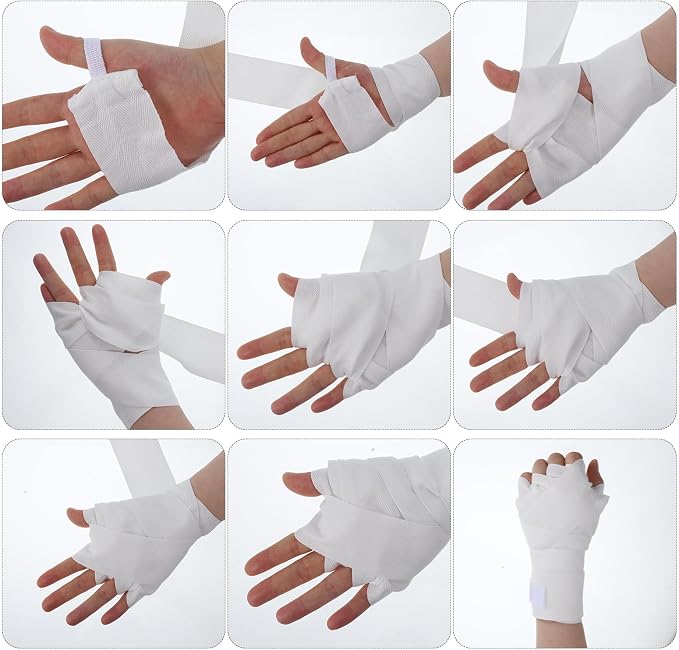 2 Pcs White Hand Wraps Boxing Hand Wraps, Elastic Wrist Support Straps 236" | Extra-Long Gauze Wraps with Thumb Loop And Hook Closure for Boxing Muay Thai Kickboxing Sparring Training