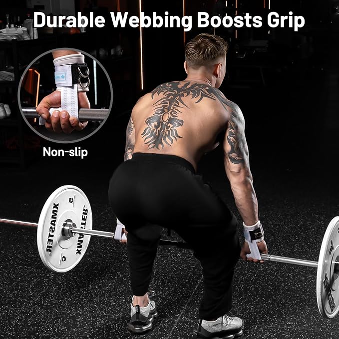 M MANUEKLEAR Wrist Straps for Weightlifting, Gym Lifting Straps with D Rings for Cable Machine,Weight Lifting Wrist Wraps for Men Women