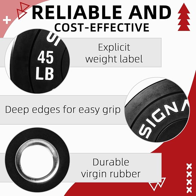 Fitvids 2-Inch Olympic Rubber Weight Plates Sets, Bumper Plates Set with Barbell for Strength Training, 180-390 Lbs Multiple Options