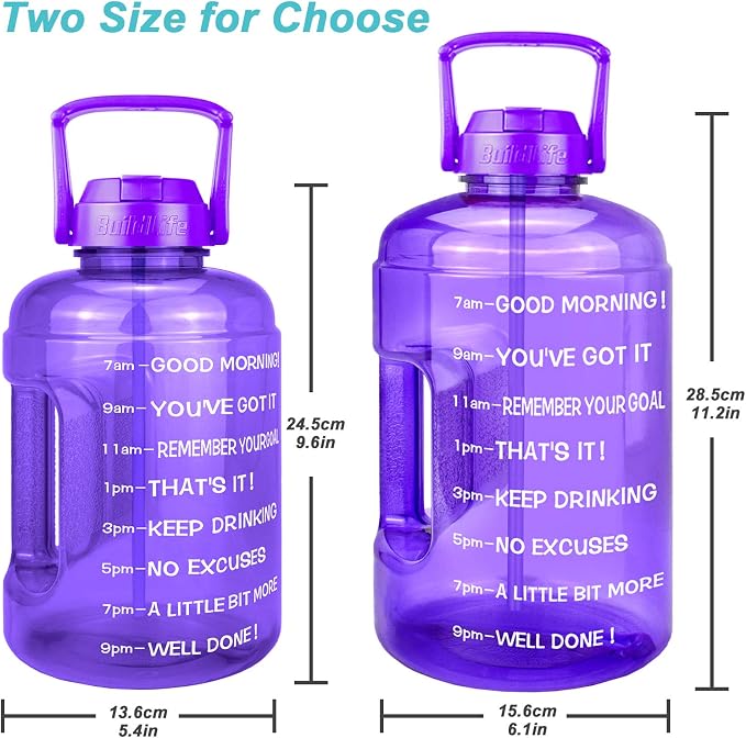 QuiFit 1 Gallon Water Bottle - with Straw & Motivational Time Marker Leak-Proof BPA Free Reusable Gym Sports Outdoor Large(128OZ/73OZ) Capacity Water Jug