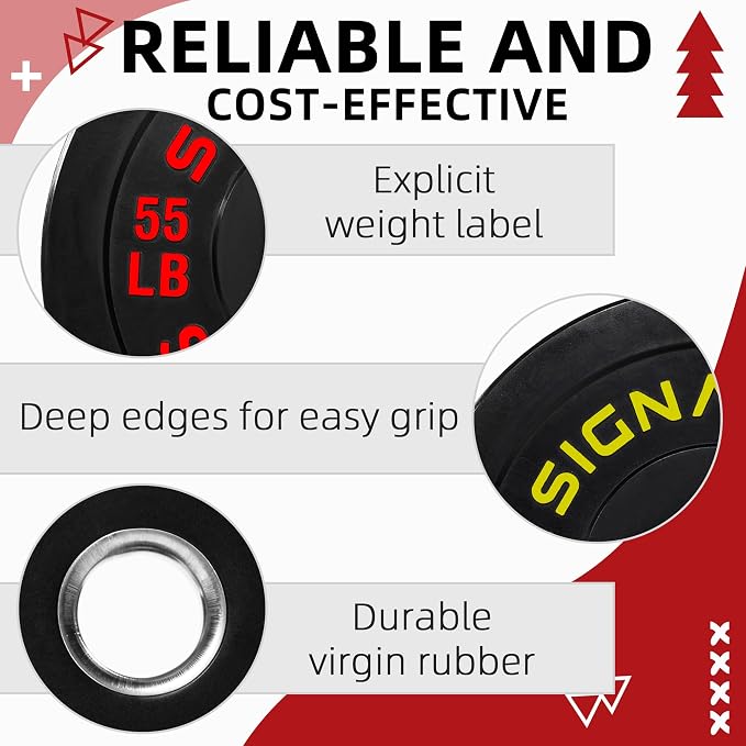 Fitvids 2-Inch Olympic Rubber Weight Plates Sets, Bumper Plates Set with Barbell for Strength Training, 180-390 Lbs Multiple Options