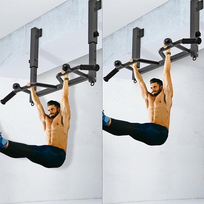 SELEWARE Heavy Duty Welded Pull Up Bar Wall/Joist/Ceiling Mount Chin Up Bar | Multifunctional Pull-up Bars w/Resistance Band Hooks for Home Gym Strength Training, Sturdy Steel Construction Support 500 lb