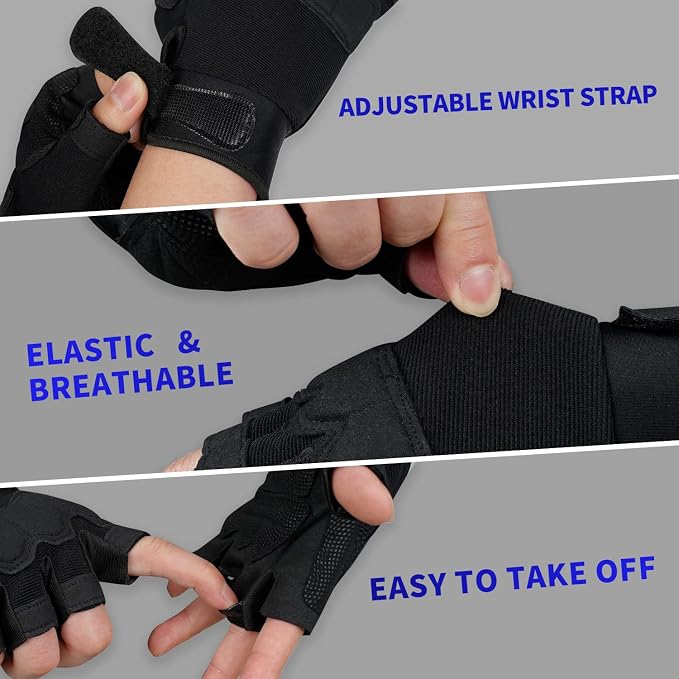 FIORETTO Fingerless Gloves for Men, Breathable Grip Palm Gloves for Motorcycle Riding, Driving, Cycling, Exercise, Workout, Climbing, Hiking and Outdoor Activities M210603