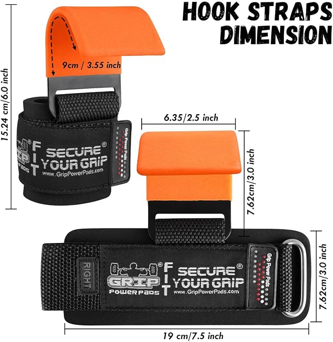 Weight Lifting Rod Hooks Heavy Duty Wrist Wraps Power Weight Lifting Training Gym Grips Straps Set of 2