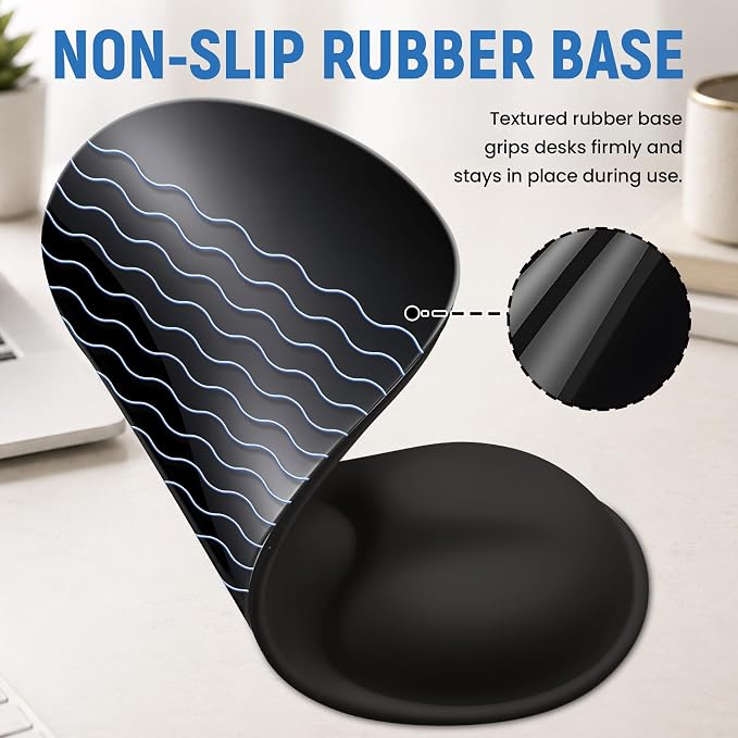 Ergonomic Mouse Pad with Wrist Rest, Gel Wrist Support, Black Cat | 10.2 x 7.6 in Mouse Pad with Smooth Fabric Surface and Non-Slip Rubber Base for Office, Home, Study, and Gaming