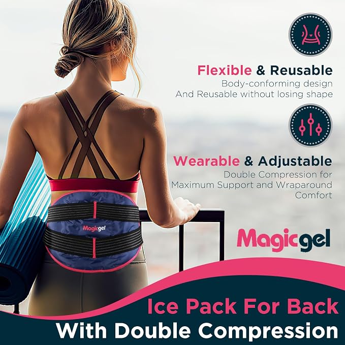 Magic Gel Back Ice Pack - Maximum Compression Sports Cold Compress Wrap for Back & Lower Body - Reusable Hot & Cold Packs