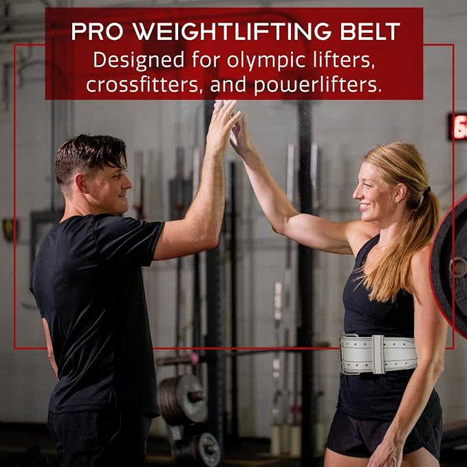 Dark Iron Fitness Genuine Leather Weightlifting Belt, 4 Inch Wide for Men Women with Double Prong Buckle Reinforced Stitching, Powerlifting Deadlift Squat Training Core Support Gym Strength Workout