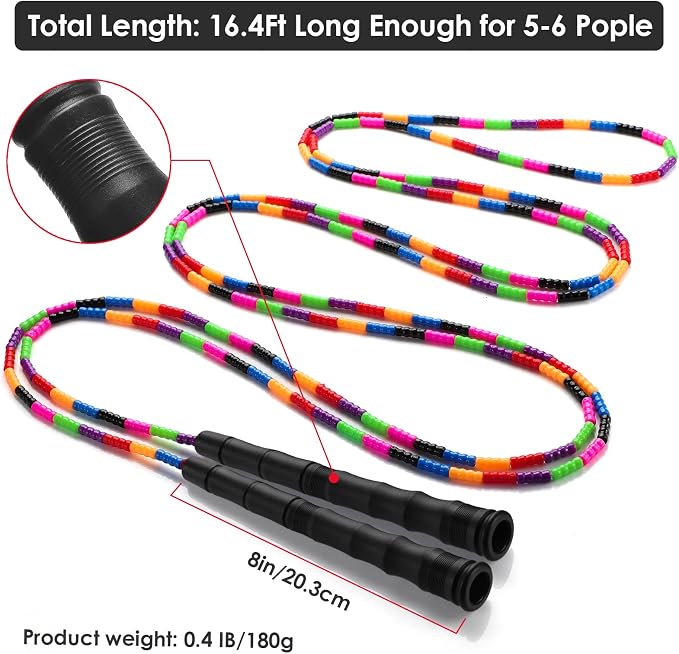 Double Dutch Jump Rope Long Jump Rope 16 FT 1 Pack/2 Pack, Adjustable Soft Beaded Diy Jump Rope for Kids Adult Long Enough for 5-6 Jumpers