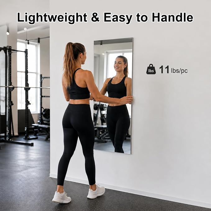 brisafe Gym Mirror, 48"x24" 2-Pack Magnetic No-Drill Wall Mirror | Shatterproof Nano Safety Mirror, Lightweight, Reduces ER bills，True Reflection, for Gym & Dance