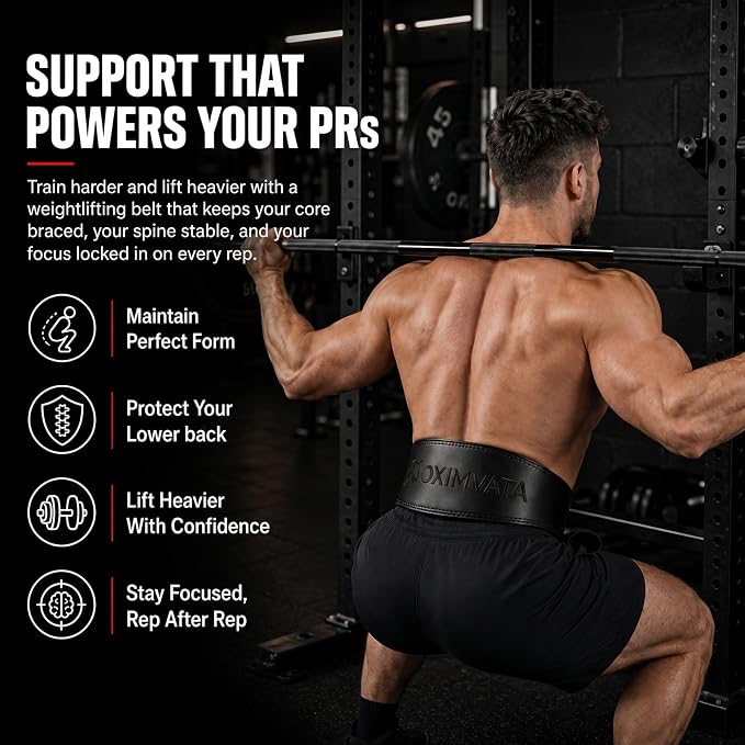 Weight Lifting Belt for Squat Deadlift Powerlifting Gym Workout | 4 Inch Padded, Men Women Fit, Adjustable Prong Buckle, Bodybuilding, Gym Workouts, Cross Training, Competition Use