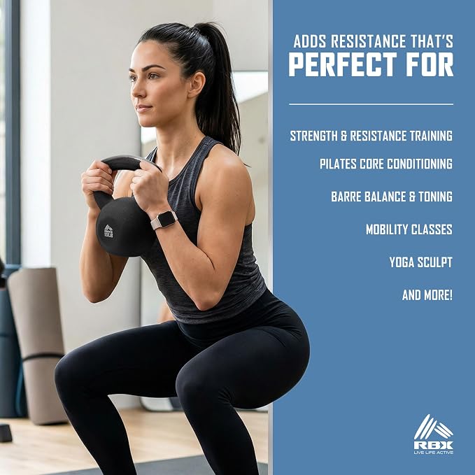 RBX Neoprene Kettlebell, Wide Handle, Iron Core, Flat Bottom, Great for All Fitness Levels
