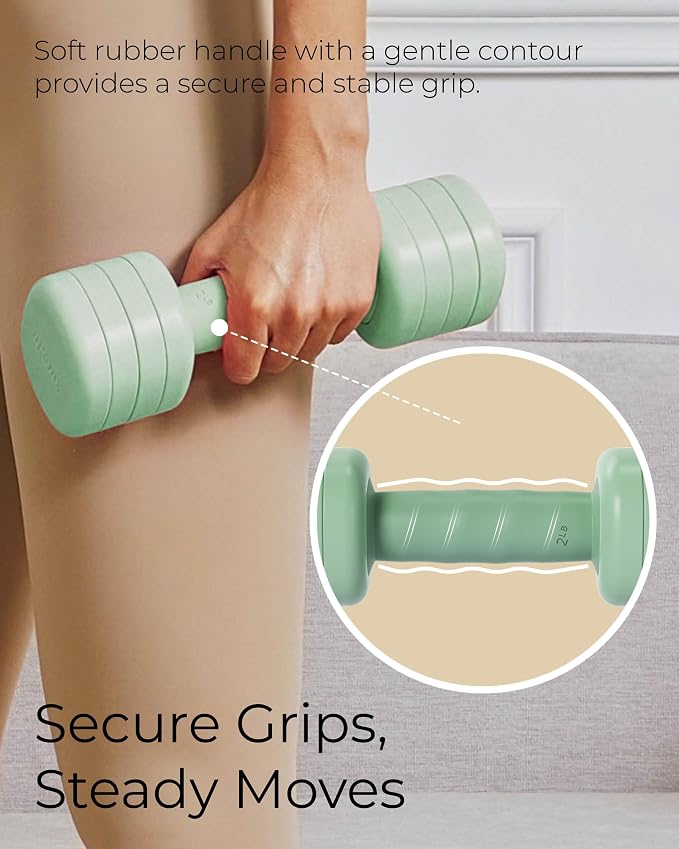 Adjustable Dumbbell Set｜2LB 3LB 4LB 5LB Light Hand Weights for Women｜One-Twist Weight Adjustment｜Non-Slip Curved Grip Handle｜Free Weights for Home Gym, Rehab, Pilates, Yoga, Strength Training