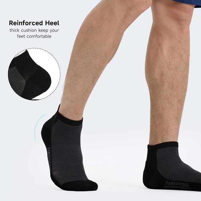 BAMBOO COOL Men's Athletic Ankle Socks Moisture Wicking, Anti-Odor Breathable Running Mesh Socks Arch Support, 8 Pack