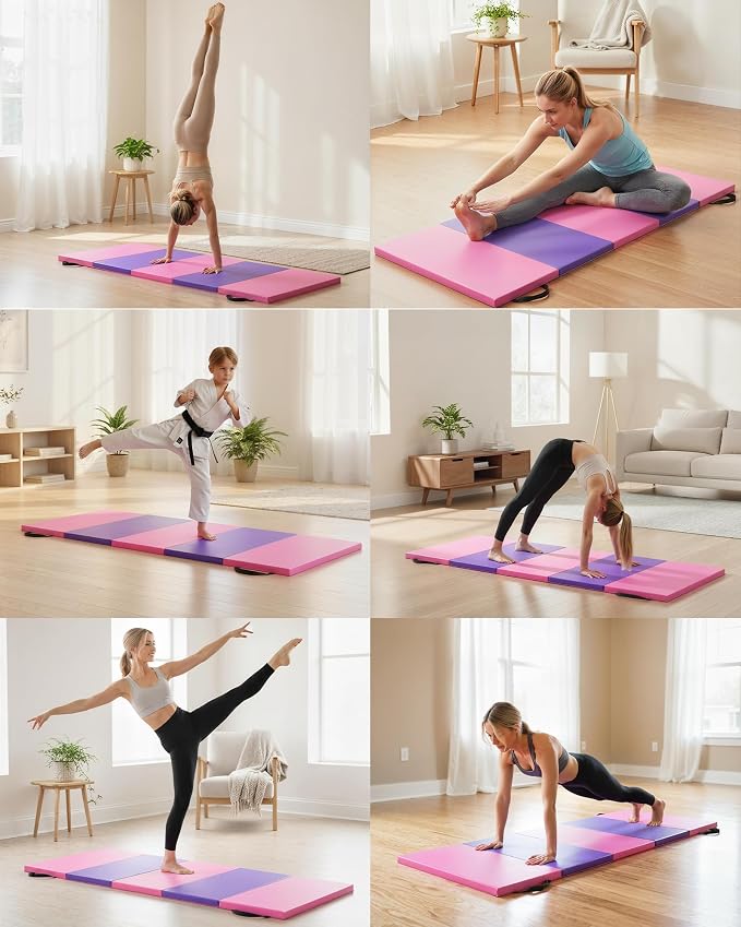 Garvee Gymnastics Mat, 6.2Ft 2-Inch Thick 4-Fold | Exercise Floor Mat for Home Gym, Portable Yoga Mat for Pilates, Aerobics, Martial Arts & Training