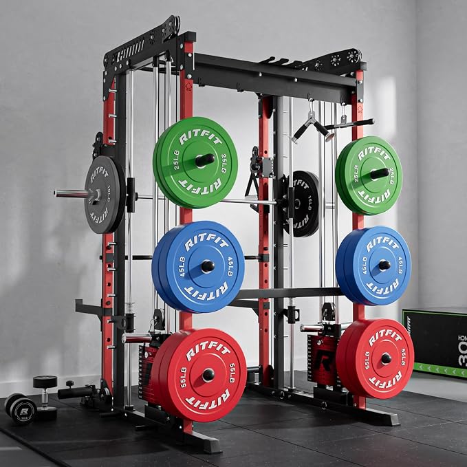 RitFit M1 Pro Smith Machine with Weight Stack Package Power Cage Home Gym | Dual Cables, Barbell & Handles, Cable Crossover, ALL-in-1 Home Gym, 1850LBS Capacity