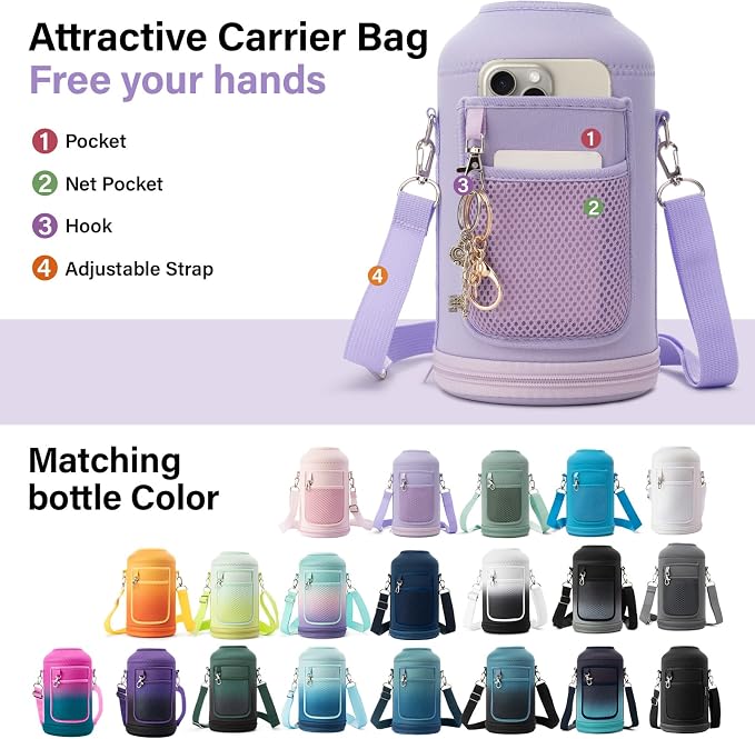 DYSANKY Insulated Water Bottle | Thickened Stainless Steel Vacuum Metal | Portable Sports Half Gallon Large Water Jug for Gym and Hiking with Straw, Carrier Bag, Handle Strap | BPA-Free 64 oz