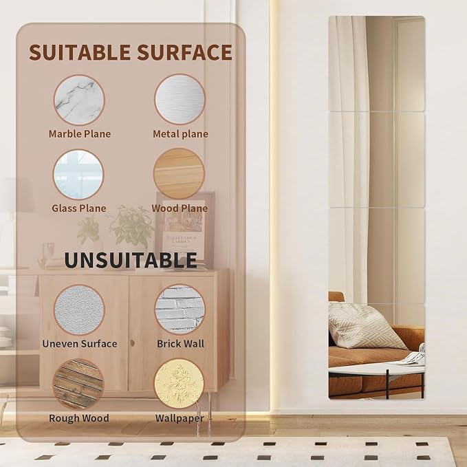 4 Pack Acrylic Mirrors for Wall,20 x 20 Inch Self Adhesive Frameless Small Mirror Tiles, Flexible Plastic Mirror Sheets for Bedroom Home Gym Door (20"X20"-4Pcs)