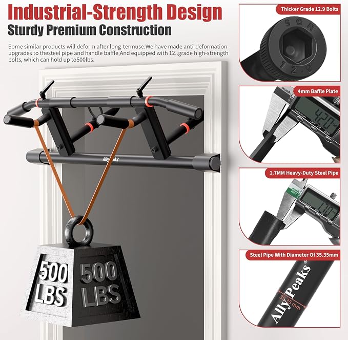 Ally Peaks Pull Up Bar for Doorway，Adjustable Handle Width Pullup Bar with 2Pcs Exercise Resistance Bands，New 2026 Upgraded At Home Workout Equipment Chin Up Bar，Multiple Original U.S. Patents