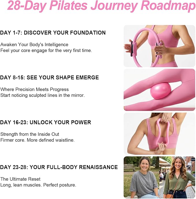 Home Pilates Ring and Ball Set for Women with 5 Resistance Bands 13 inch Magic Circle Workout Starter Kit for Beginners Full Body Toning 15 Min Daily Routine