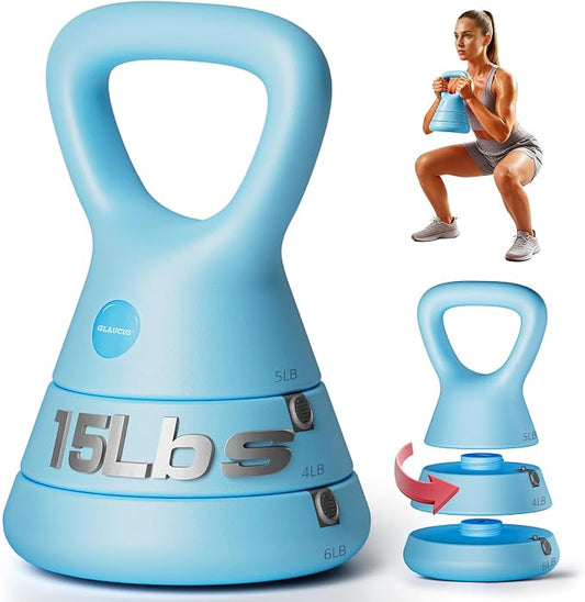 Adjustable Kettlebell, 5lb 9lb 15lb Kettlebell Weights Set, Ergonomic Design & Wide-Handle for Home Gym, Full-Body Workouts Strength Training and Weight Loss, Good for Men Women & Beginners