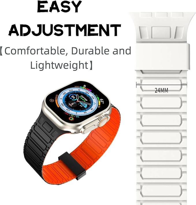 Magnetic Band Compatible with Apple Watch Ultra 3/2/1 Band for Men 49mm 46mm 45mm 44mm 42mm, Silicone Sport Waterproof Loop Strap Magnet Link for iWatch Series SE 11 10 9 8 7 6 5 4 3 2 1