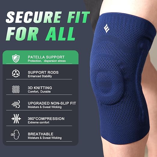 NEENCA Compression Knee Sleeve with Patella Stabilizer - Enhanced Stability, Joint Pain Relief & Improved Performance for Sports, Fitness & Recovery (DarkBlue, Medium)