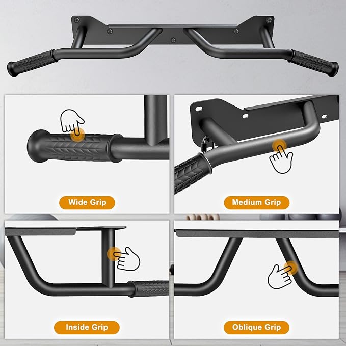 Kipika Heavy Duty Wall Mounted Doorway Pull Up Bar, Multifunctional Chin Up Bar, Portable Fitness Door Bar, Body Workout Home Gym System