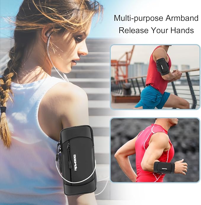 Phone Holder for Running, Large Capacity Arm Band for Phone 7.5" Blk | Water Resistant, Adjustable Lengthen & Widen Band, Lightweight Armband Cell Phone Holder for iPhone 17/16/15 Samsung Galaxy