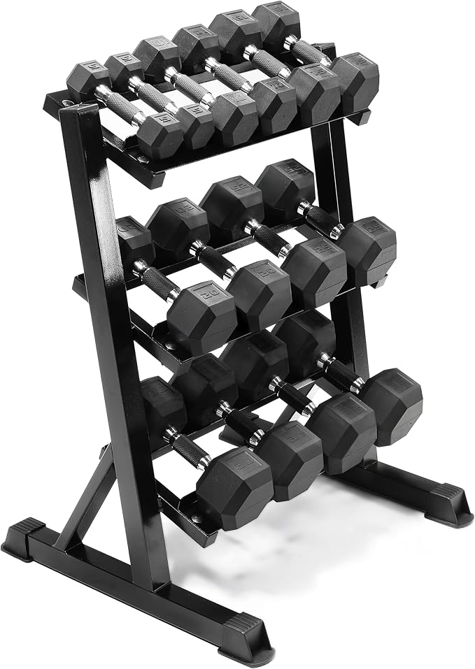 CAP 280 LB, 550 LB, 1200 LB Dumbbell Set with Horizontal 2-3 Tier Rack, Rubber Hex Free Weights, Home Gym Weight Set for Strength Training