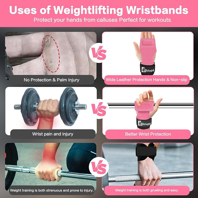 Weight Lifting Wrist Strap, Double-Layer Leather Wrist Straps for Gym Strength Training Weightlifting,Deadlift and Powerlifting, Enhance Grip Strength Neoprene Padding Gym Workout Lifting Straps Men/Women Pair