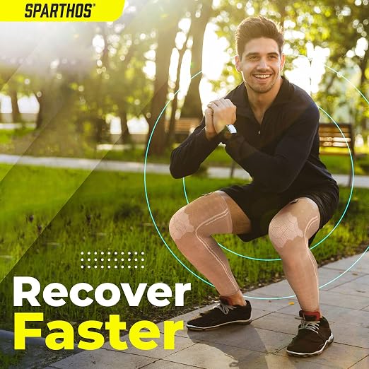 Sparthos Leg Compression Sleeves - Braces for Calves Knees and Thigh Recovery, Support for Athletic Sports Running Runner Stockings Leggings Stabilizer Wrap - Anti Slip - for Men and Women (Beige-M)