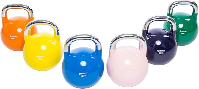POWERT Competition Kettlebell|Premium Quality Coated Steel|Ergonomic Design|Great for Weight Lifting Workout & Core Strength Training& Muscle Building|Color Coded|Single