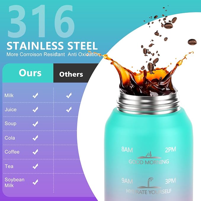SLUXKE 24oz Insulated Water Bottle with Straw and Spout Lids, 700ml 18/10 Stainless Steel Double Wall Vacuum Sports Water Jug, Leakproof Hydro Cup Flask for Men, Women & Kids GREEN PINK PURPLE