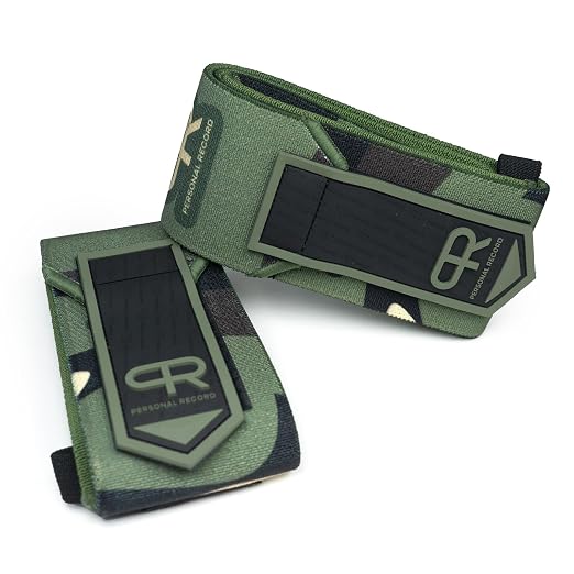 Elbow Wraps for Weightlifting - Heavy Duty Construction, 25% More Elasticity, Reinforced Stitching, Extra Wide Fastener, Easy to Adjust, Green Camo