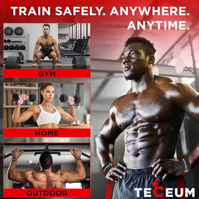 TECEUM Neoprene Padded Cotton Lifting Straps for Weightlifting, 1 Pair