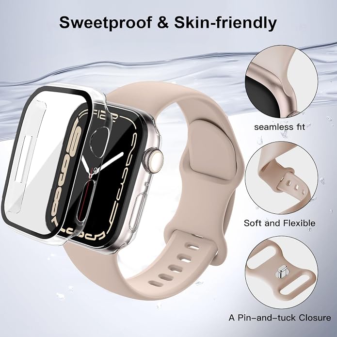 Sport Band and Case for Apple Watch Band 40mm 44mm 46mm 42mm 41mm 45mm 38mm iWatch Bands for Women/Men,Silicone Waterproof Strap with Cover Combo for Apple Watch Series 11 10 9 8 7 6 5 4 SE Ultra/2 3