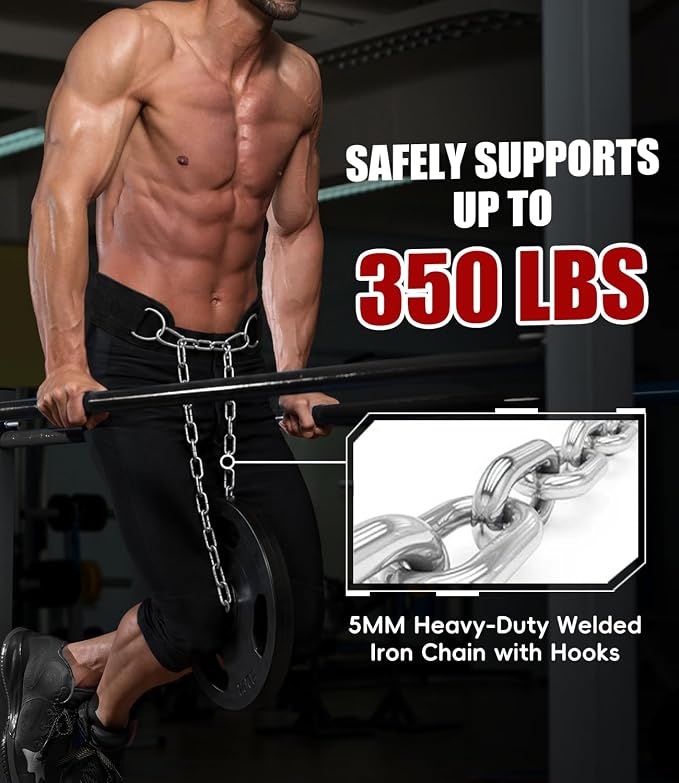 Seektop Dip Belt With Chain for Weightlifting - Neoprene Waist Belt for GYM Workout, Pull Ups, Crossfit, Weight Lifting, Squat, Training, Fitness - for Men & Women