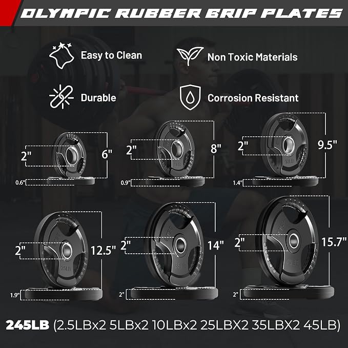 RitFit Barbell Weight Set - 4/6FT Olympic Barbell with Weight Plates (55-115LB Total) - Weightlifting Equipment for Squats, Curls, Deadlifts, Presses, Hip Thrusts