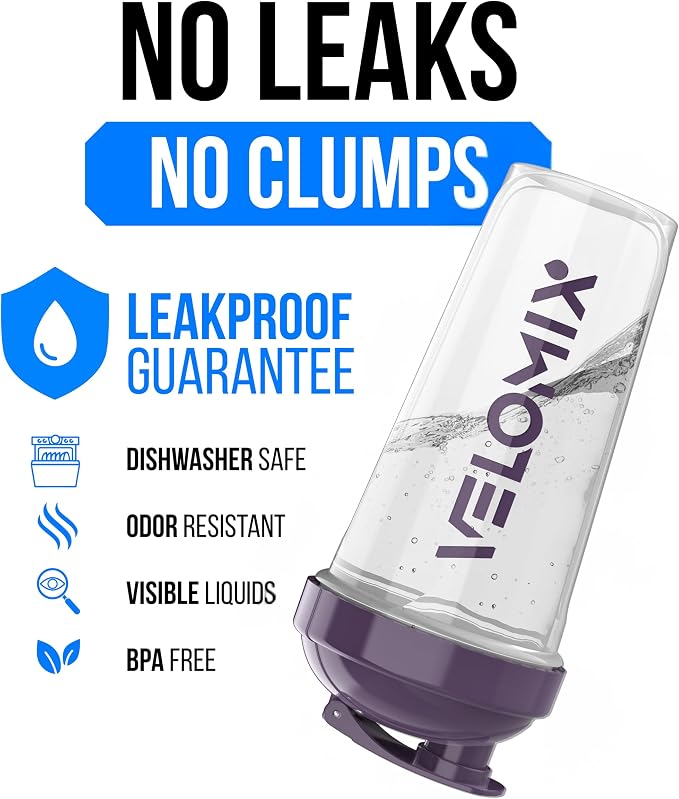 VELOMIX 6 Pack 28oz Protein Shaker Bottle for Protein Mixes, Muted Clarity | 6x Wire Whisk, Leak Proof Shaker Cups for Protein Shakes, Stackable, Multipack Value Set for Home, Gym, Office and Car